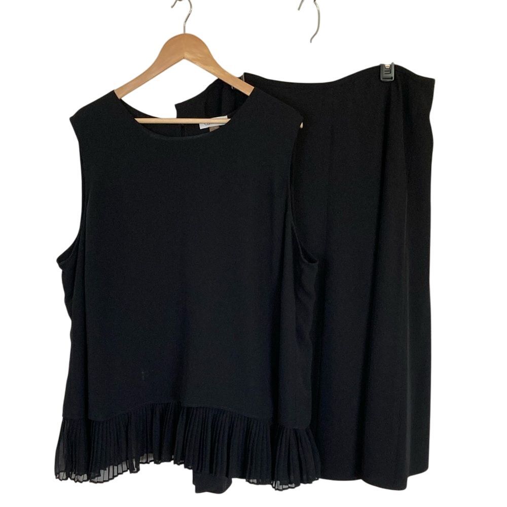 Clavin Klein Plus Dressy Tunic Skirt Set Womens 18W Black Office Event Evening